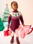 Plum Christmas Fairisle Pattern Character Jumper Dress