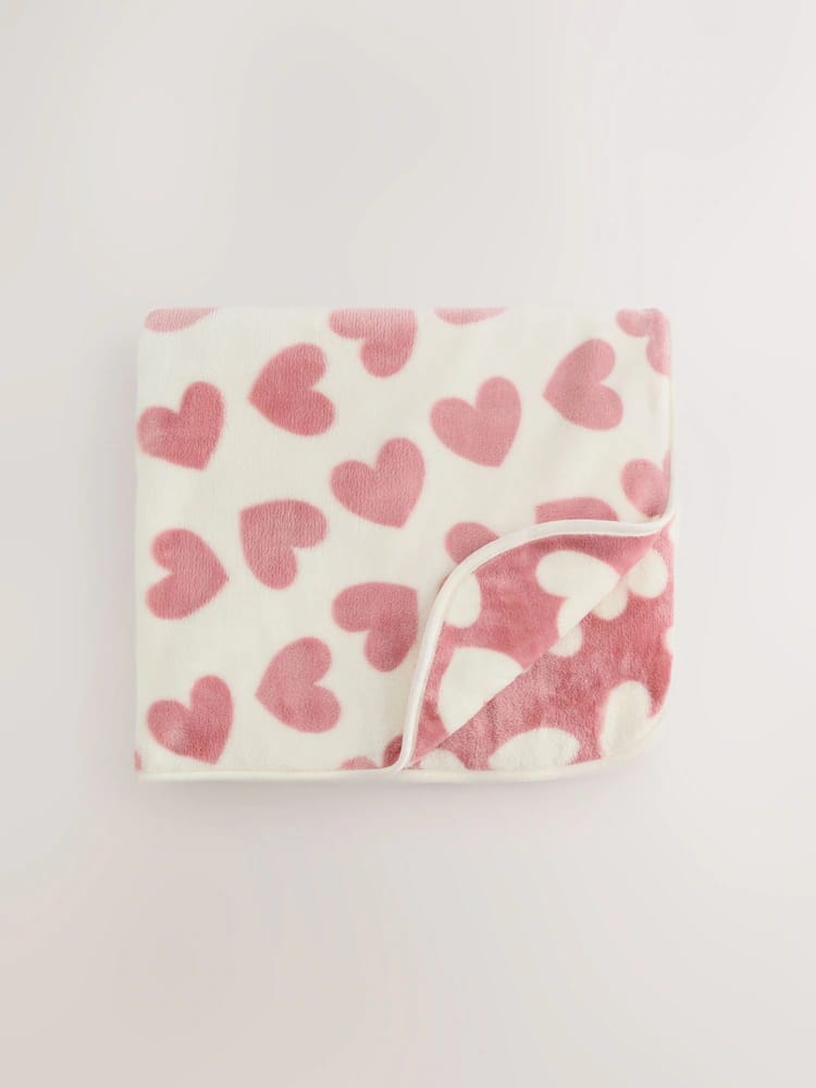 Pink Hearts Fleece Baby Blanket
