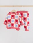 Red/ Purple Check Baby Fleece Tops and Leggings Set 2 Piece