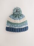 Green/Blue Baby Knitted Hat With Pom