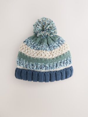 Green/Blue Baby Knitted Hat With Pom
