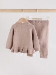 Frill Knitted Bow Baby Cardigan Set