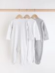 Grey Essential Zipped 100% Cotton Baby Sleepsuits 3 Pack