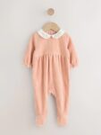 Pink Velour Baby Sleepsuit