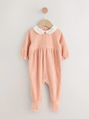 Pink Velour Baby Sleepsuit