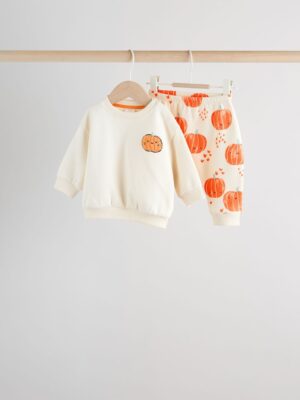 Pumpkin Print Baby Halloween Sweat Top and Joggers Set