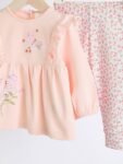Pink Floral Baby Long Sleeve Top and Leggings Set