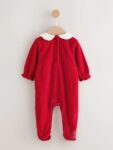 Red Bow Velour Baby Sleepsuit