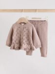 Frill Knitted Bow Baby Cardigan Set