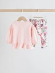 Pink/Cream Floral Baby Bow Sweaters and Leggings Set 2 Piece