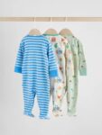 Blue Embroidered Baby Sleepsuits 3 Pack