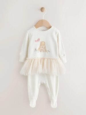 Ecru Bunny Tutu Baby Sleepsuit