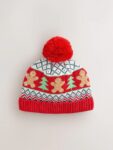 Red Gingerbread Baby Knitted Pom Christmas Beanie Hat