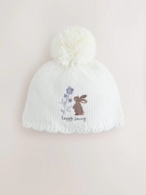 Cream Baby Embroidered Bunny Character Hat