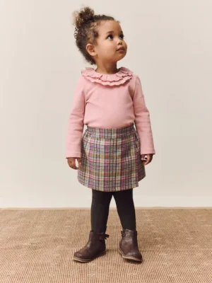 Pink/Mink Check Skirt and Tights Set