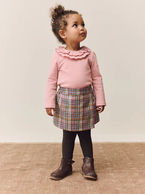 Pink/Mink Check Skirt and Tights Set