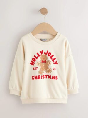Ecru Christmas Crew Neck Jersey Sweatshirt