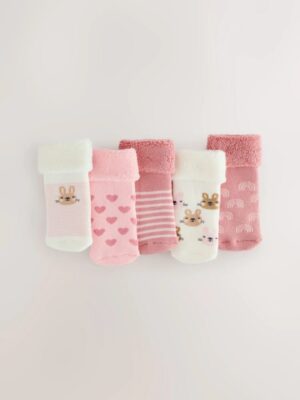 Pink Baby Roll Top Towelling Socks 5 Pack