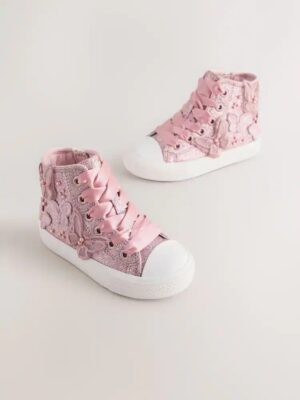 Pink Glitter Butterfly High Top Trainer