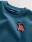 Blue Dinosaur Back Printed Crew Neck Jersey Sweatshirt
