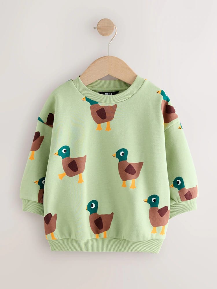 Green All-Over Print Crew Neck Sweatshirt