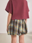 Blue Check Puffball Skirt