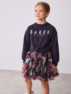 Baker by Ted Baker Navy Mesh Skirted Sweat Dress