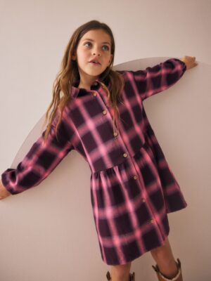 Berry Pink Check Shirt Dress