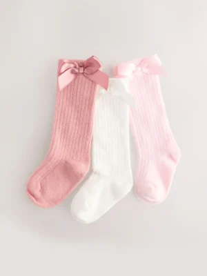 Pink Knee High Bow Baby Sock 3 Pack
