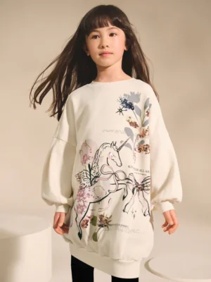 Ecru Unicorn Graphic Jumper Dress