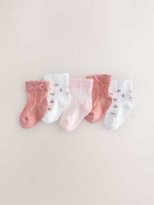 Pink Ditsy Cable Baby Socks 5 Pack