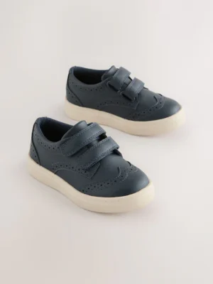 Navy Blue Standard Fit (F) Touch Fastening Brogue Shoes