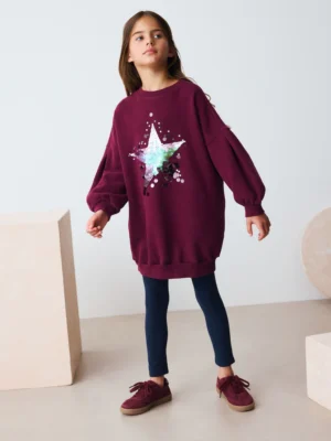 Burgundy Red Sequin Star Jumper Dress