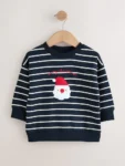 Navy Blue/Ecru Stripe Christmas Crew Neck Jersey Sweatshirt