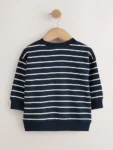 Navy Blue/Ecru Stripe Christmas Crew Neck Jersey Sweatshirt