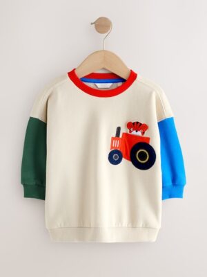 Ecru Colourblock All-Over Print Crew Neck Sweatshirt