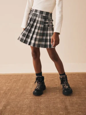 Black/White Check Pleated Skirt