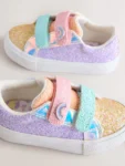 Multi Rainbow Glitter Wide Fit (G) Chunky Trainers With Touch Fastening