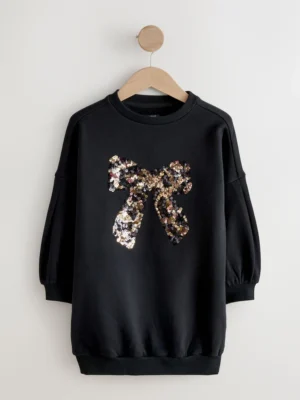Black Sequin Bow Jumper Dress