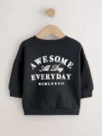 Black Awesome Everyday Back Printed Crew Neck Jersey sweatshirt
