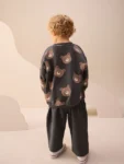 Charcoal Grey Bear All Over Single Sweatshirt And Stripe Joggers set