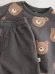 Charcoal Grey Bear All Over Single Sweatshirt And Stripe Joggers set
