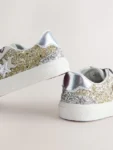 Gold Glitter Star Lace-Up Trainers