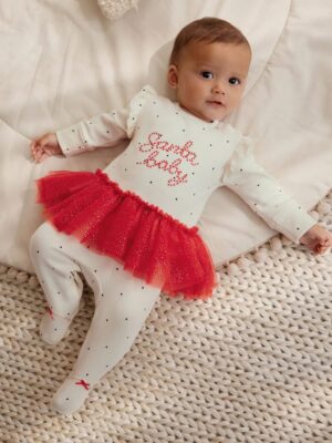 Red/Cream Tutu Santa Baby Sleepsuit