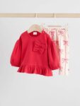 Red/Cream Baby Bow Sweaters and Leggings Set 2 PieceRed/Cream Baby Bow Sweaters and Leggings Set 2 Piece