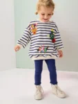 Cream/Navy Stripe Christmas Sweatshirt & Leggings Set