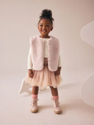 Pink T-Shirt Gilet & Skirt 3 Piece Set