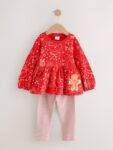 Red Christmas Gingerbread Long Sleeve Peplum Top and Leggings Set