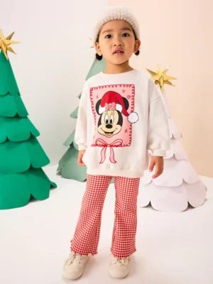 Ecru/Red Minnie Mouse Christmas Long Sleeve Top and Flare Set
