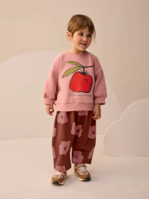 Pink/Brown Tomato Sweatshirt and Barrel Leg Joggers Set